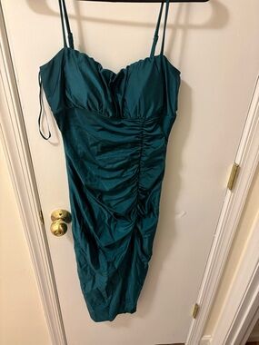 Emerald Ruched Spaghetti-Strap High-Low Dress